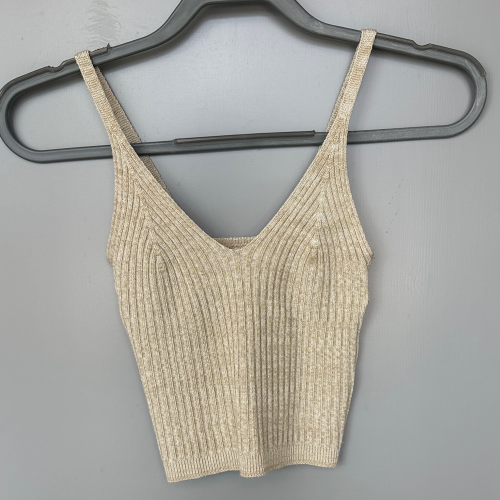 Fashion Nova Beige Ribbed Knit Crop Top